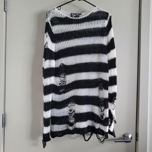 Killstar Pugsley Distressed Sweater black and white striped XS